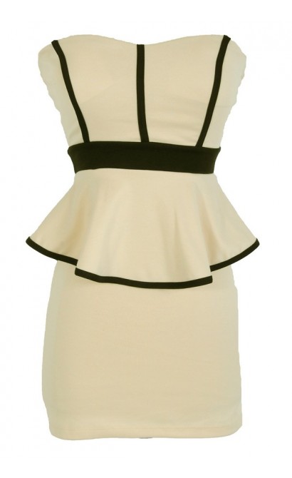 Sophia Black and Cream Peplum Pencil Dress